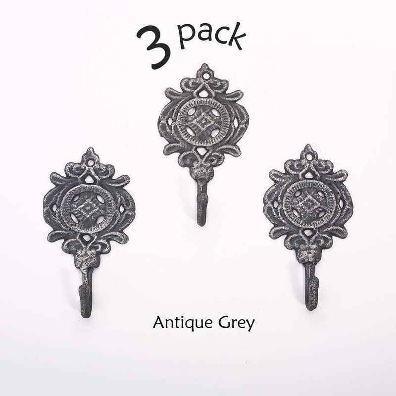 Ambipolar Indian Leaf Hook Antique Decorative Vintage Style Heavy Duty Wall Coat Hooks Pack of 3 .(Matt Grey) - Image 4